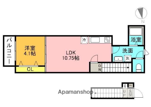 ロンボヌール(1LDK/2階)の間取り写真