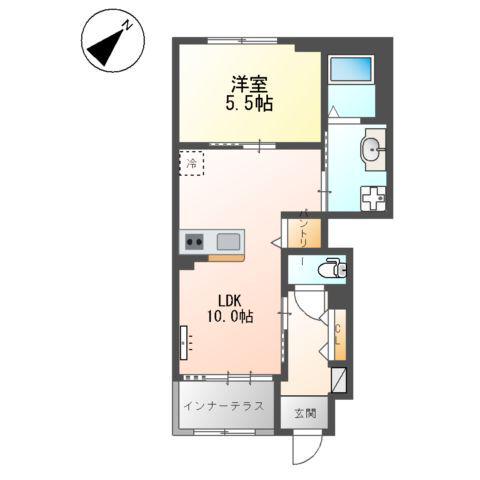 八高線 箱根ケ崎駅 バス乗車時間：6分 岸バス停で下車 徒歩3分 2階建 築2年(1LDK/1階)の間取り写真