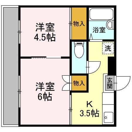 鴨下ハイツA(2K/1階)の間取り写真