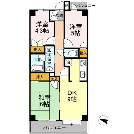 サニーハイツ村野(3DK/1階)の間取り写真