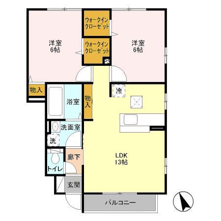 ローズコート・H D棟(2LDK/1階)の間取り写真