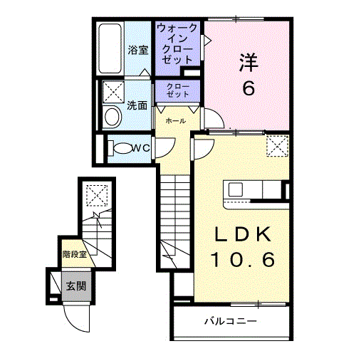 ヒカルサ小平栄町(1LDK/2階)の間取り写真