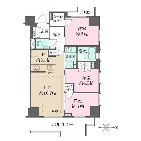 ザ・パークハウス国分寺プレイス(3LDK/4階)の間取り写真