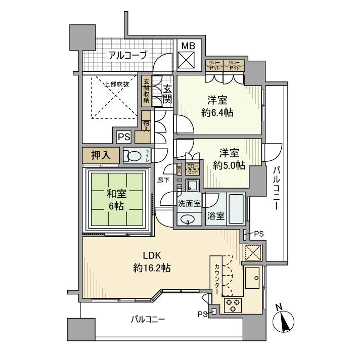 ライオンズステージ立川ラフィナタワー(3LDK/5階)の間取り写真