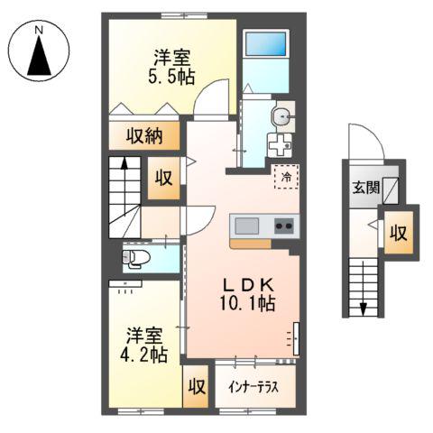 エルアンジェル(2LDK/2階)の間取り写真