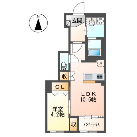 エルアンジェル(1LDK/1階)の間取り写真