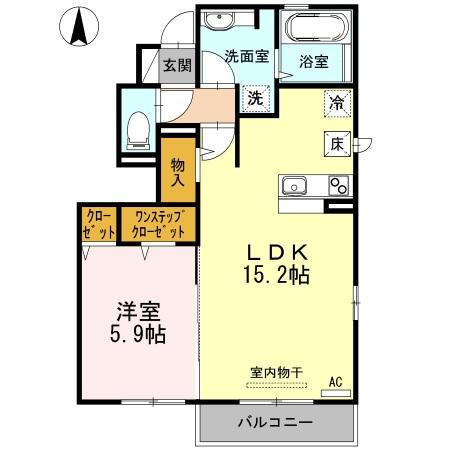 グランボヌールKE E棟(1LDK/1階)の間取り写真