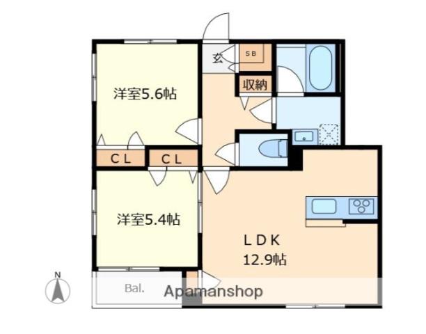 URBAN SUITES KUNITACHI(2LDK/1階)の間取り写真
