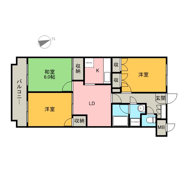 プライムアーバン武蔵小金井(3DK/2階)の間取り写真
