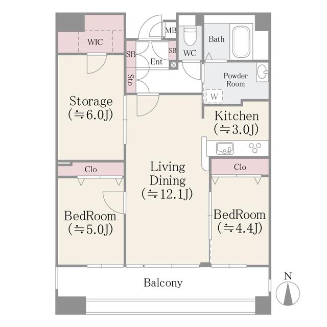 クレアールフレスカ(2LDK/14階)の間取り写真