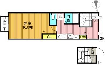 アーバンコート白鳥(1K/2階)の間取り写真