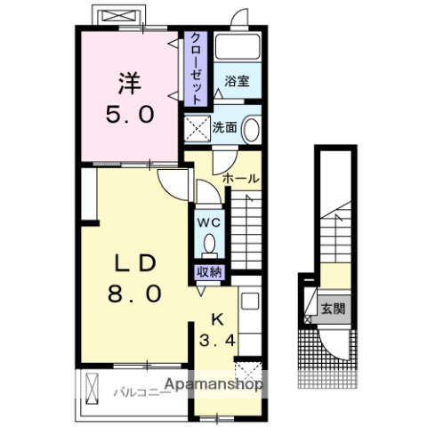 ベル フルリール(1LDK/2階)の間取り写真