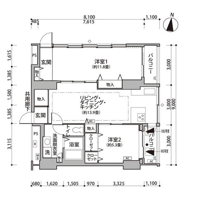 東雲キャナルコートCODAN13号棟(2LDK/10階)の間取り写真