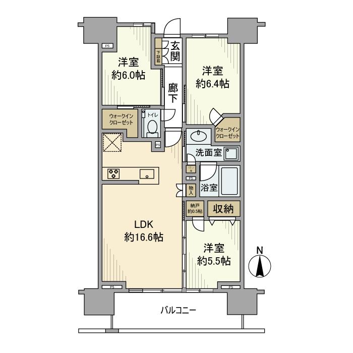 プラウドタワー清澄白河(3LDK/6階)の間取り写真