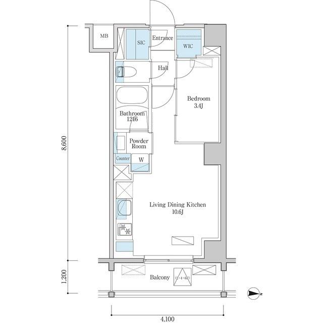 デュオフラッツ篠崎(1LDK/4階)の間取り写真