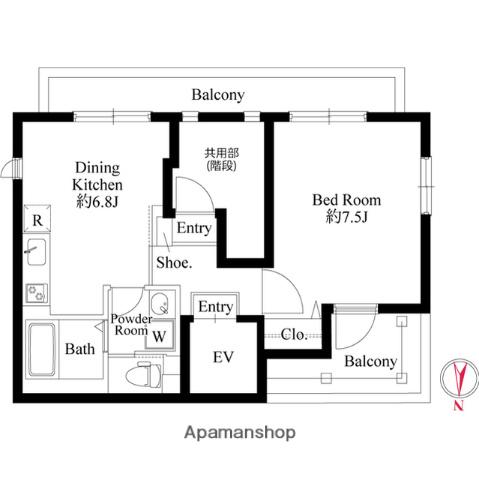 ALATO錦糸町ノース(1LDK/5階)の間取り写真