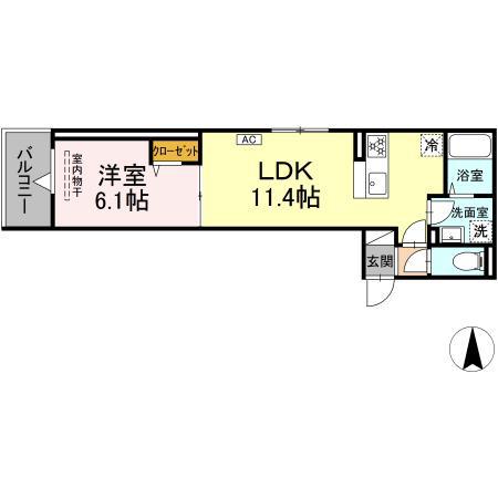 グラナーデ六町Ⅱ(1LDK/2階)の間取り写真