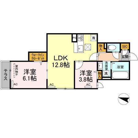 ルリアン北小岩Ⅱ(2LDK/1階)の間取り写真