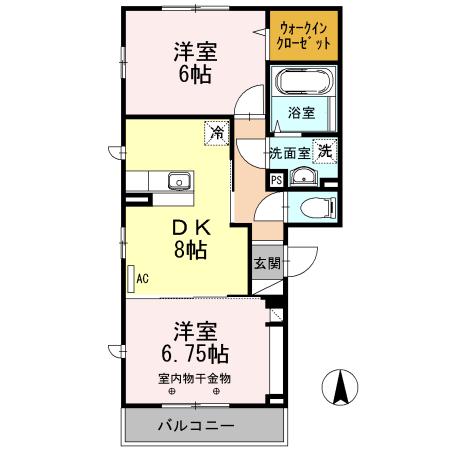 ラ・フルール(2DK/3階)の間取り写真