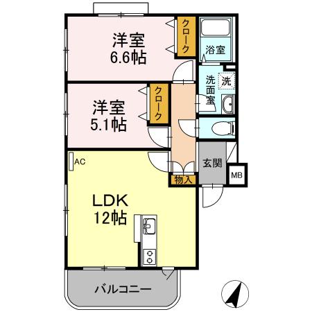 フォルテーヌ瑞江(2LDK/1階)の間取り写真