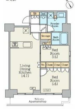 クレストコート門前仲町(2LDK/12階)の間取り写真