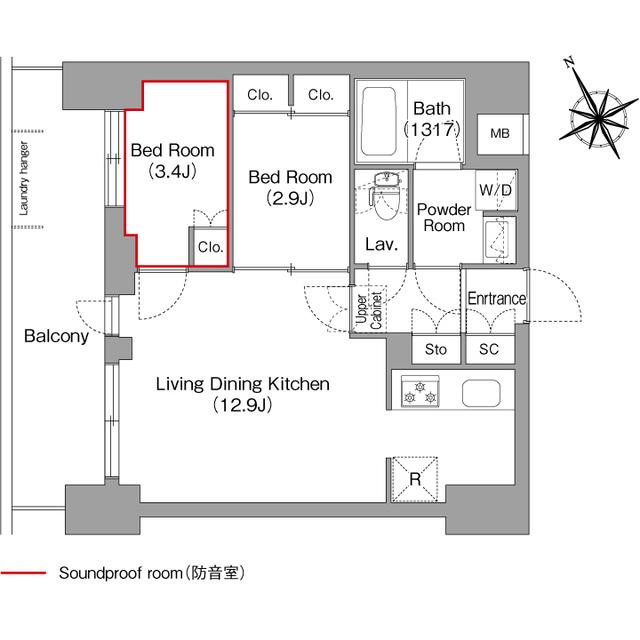 コンフォリア・リヴ平井MUTIO(2LDK/6階)の間取り写真