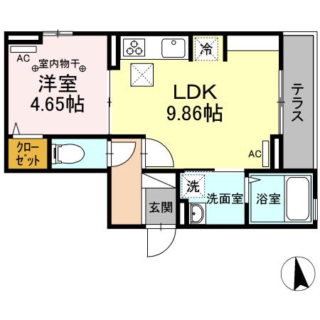 アムール東向島(1LDK/1階)の間取り写真