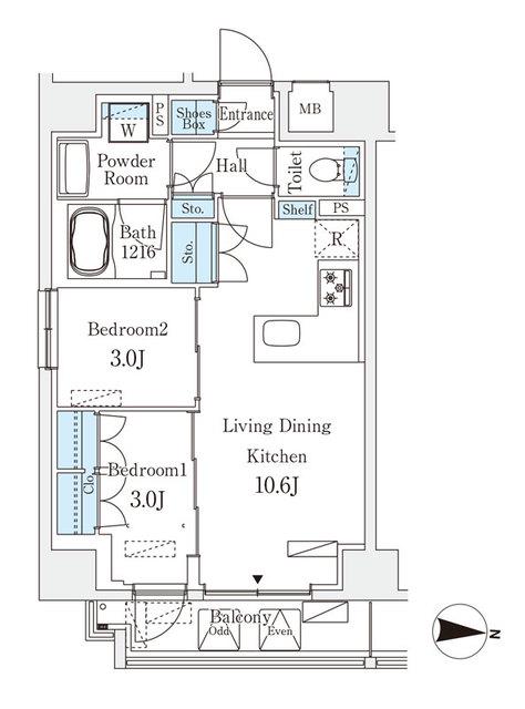 STANDZ亀戸(2LDK/2階)の間取り写真