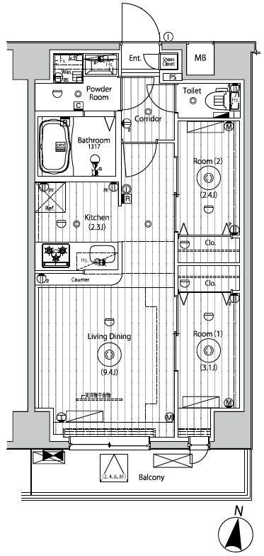 メイクスアート五反野(2LDK/2階)の間取り写真