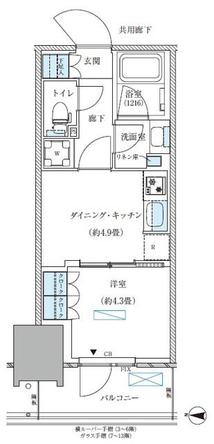パークアクシス西大島コンフォートスクエア(1DK/9階)の間取り写真