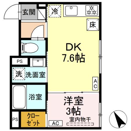 セレスティア柴又IV(1DK/1階)の間取り写真