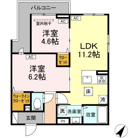 セレスティア細田B(2LDK/1階)の間取り写真