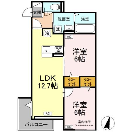 オードリーコート(2LDK/3階)の間取り写真