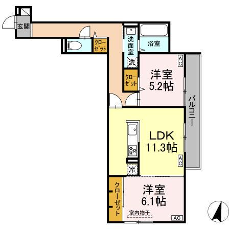 オードリーコート(2LDK/2階)の間取り写真