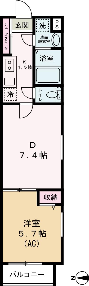エクセラン舎人Ⅱ(1DK/2階)の間取り写真