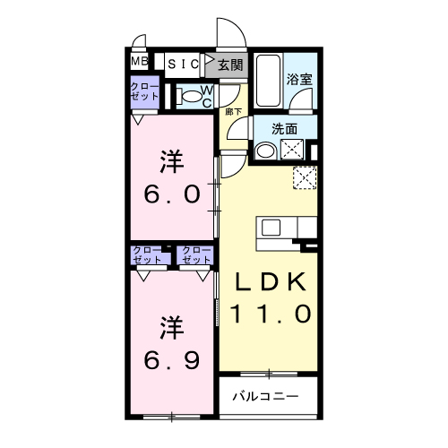 セレーシア北小岩(2LDK/1階)の間取り写真