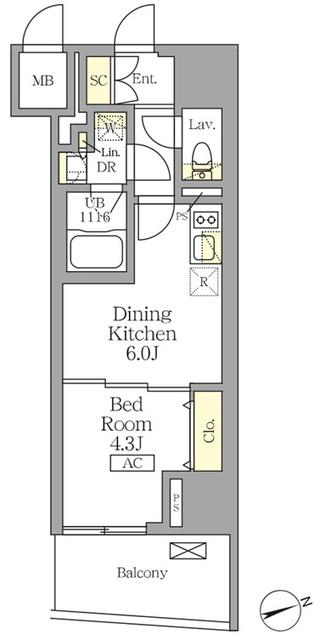 テラス北千住(1DK/8階)の間取り写真