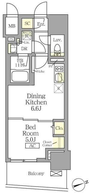 テラス北千住(1DK/12階)の間取り写真