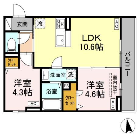セレスティア新小岩(2LDK/2階)の間取り写真