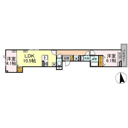 セレスティア北加平(2LDK/3階)の間取り写真