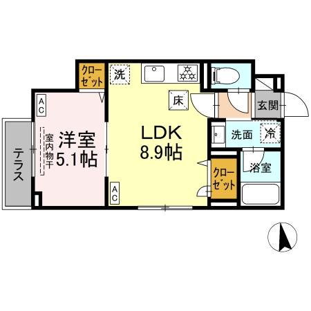セレスティア北加平(1LDK/1階)の間取り写真