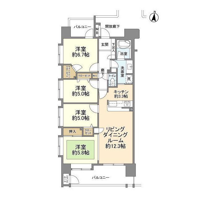 ローヤルシティ一之江弐番館(4LDK/2階)の間取り写真