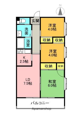 ロングキャッスル2(3DK/1階)の間取り写真