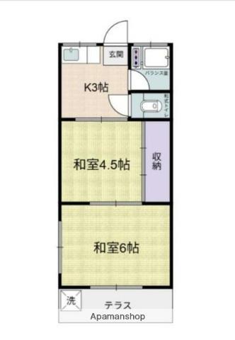 コーポ八幡(2K/1階)の間取り写真