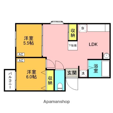 スコットハイツⅢ(2DK/2階)の間取り写真