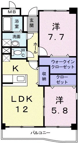 セレーノカーサⅡ(2LDK/1階)の間取り写真