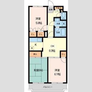 プライムアーバン武蔵小金井(3DK/1階)の間取り写真