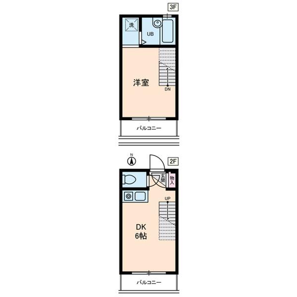 京王電鉄京王線 調布駅 徒歩3分 3階建 築22年(1DK/2階)の間取り写真