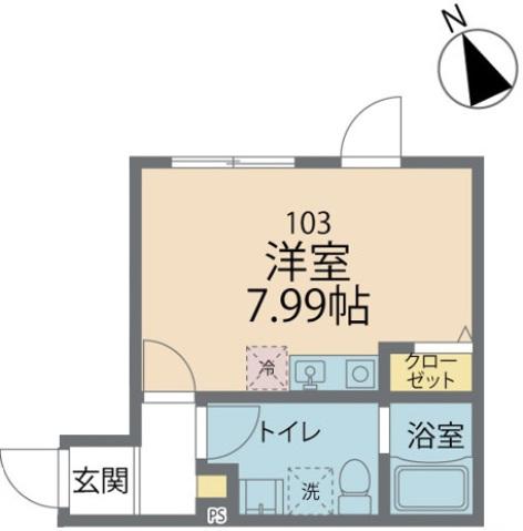 カインドネス立川錦町B棟(ワンルーム/1階)の間取り写真