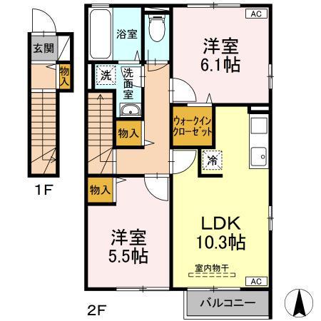 セジュールプレリー(2LDK/2階)の間取り写真